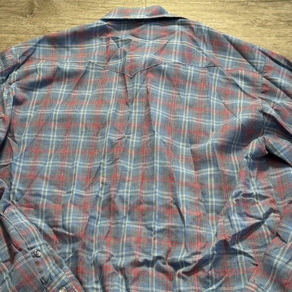 Vintage Panhandle Slim Shirt Adult Large Blue Red Plaid Western Pearl Snap USA - Picture 8 of 10